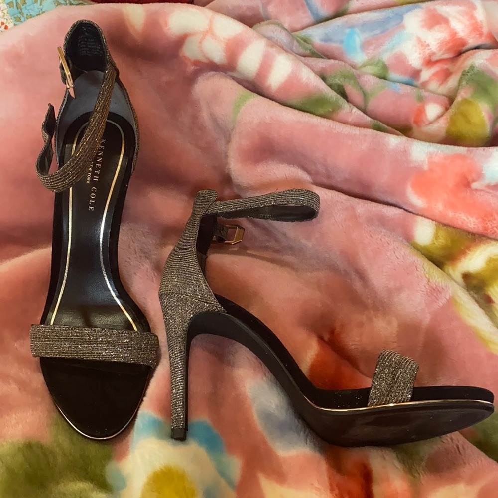 Kenneth Cole heels, silver and gold.